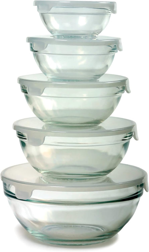 Norpro 10-Piece Glass Mixing/Storage Bowls with Lids, Nesting