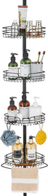 WPT Black Shower Caddy Tension Pole for Bathroom, Stainless Steel Corner Shower