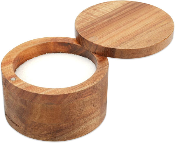KITCHENDAO Acacia Wood Salt Cellar Bowl Box, Elegant Kitchen Holder Container with