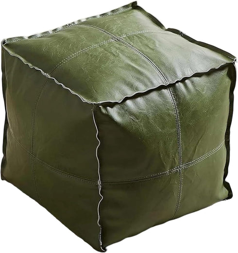 Louis Donn Unstuffed Square Pouf Ottoman Cover 17.7" Faux Leather Waterproof Floor