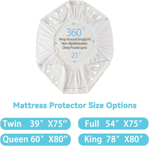 BedTreat Waterproof Mattress Protector Full Size Bed Cooling Mattress Cover, Breathable Noiseless Washable Bed Pad