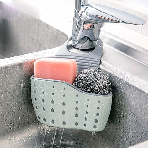 Kitchen Sink Caddy Sponge Holder, Hang Basket for Scrubber Dish Brush, Light Blue Kitchen Accessories Organizer