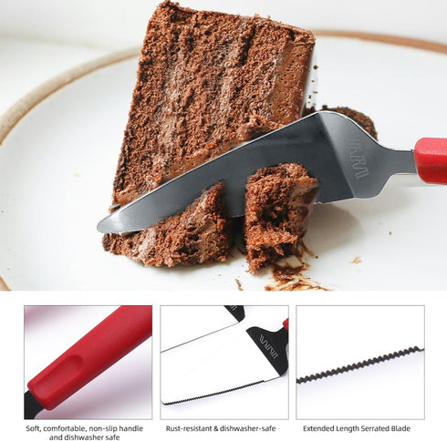 Professional Stainless Steel Pie Spatula Server, 2-Pack Red Cake Cutter & Pizza Dessert Serving Knife Set