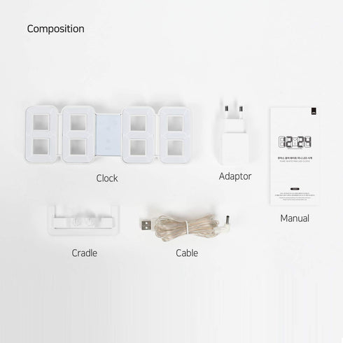 mooas 3D Pure Mini White LED Clock Multi-Function LED Clock Calendar Alarm Temperature 8.5"