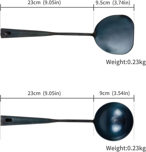 ZhenSanHuan Chinese Traditional HandMade Iron Spatula & Ladle Wok Tool Set, Long Wok Utensils