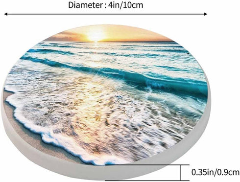 Pznen Sunset Summer Set 2 Beautiful Sea Wave and Sky at Cup Coasters for Table Clear Coast Beach Seascape Travel