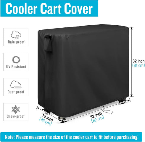 65-80 Black-32''L x18''W x32''H Kingling Cooler Cart Cover Fits Quqrt Patio Cooler Cart, Waterproof Outdoor Cooler Cart