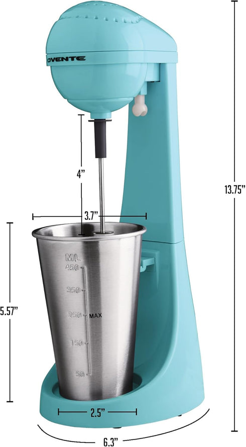 OVENTE Classic Milkshake Maker Machine, 2 Speed with 15.2 Oz Stainless Steel Mixing Cup, Compact Drink Mixer for Malted
