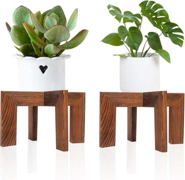 HPC DECOR 2 Pack Wood Plant Stand-Mid Century Modern Planter Stands-Wooden Flower