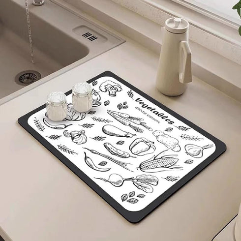 Coffee Dish Drying Mat, Absorbent Non-slip Kitchen Counter Mat (Gray Marble, 16*24)