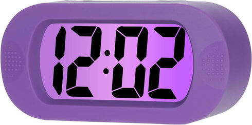 Plumeet Kids Alarm Clock, Large Digital LCD Travel Alarm Clocks with Snooze and Night Light, Best Gift for Kids, Purple