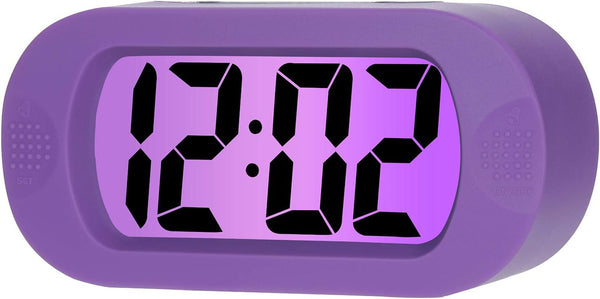Plumeet Kids Alarm Clock, Large Digital LCD Travel Alarm Clocks with Snooze and Night Light, Best Gift for Kids, Purple