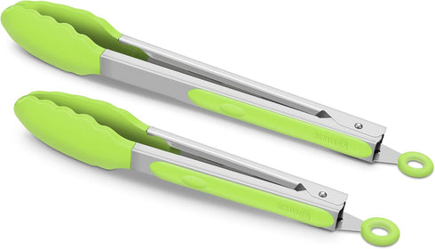 Premium Silicone Cooking Tongs Set of 2, 9-Inch & 12-Inch, BPA Free Non-Stick Stainless Steel BBQ Grilling