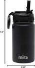 MIRA 12 oz Small Insulated Water Bottle, Leak-Proof Stainless Steel with Straw Lid for Travel, Gym - Black