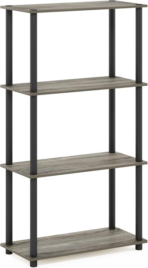 Furinno (99557GYW/BK) Turn-N-Tube 4-Tier Display Rack, Multipurpose Shelf - French Oak Grey/Black