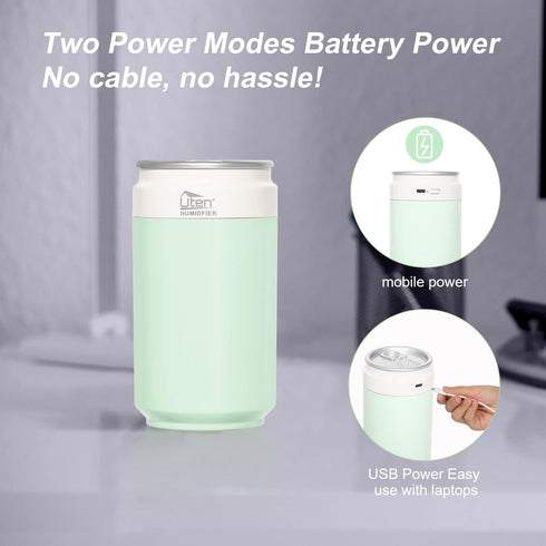 Humidifiers, Humidifier for Bedroom, Can Air Humidifier, Humidifiers for Home and Plants, USB Powered And Battery Powered Portable for Home Office Car Outdoor, 2 Mist Modes, Night Light, Auto-Off by Uten
