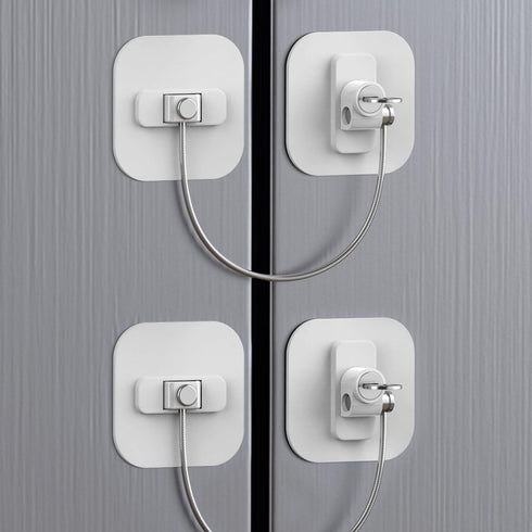 White Fridge Lock, 2 Pack with 4 Keys, Childproof Refrigerator Locks, Freezer and Drawer Lock, No Tools Required