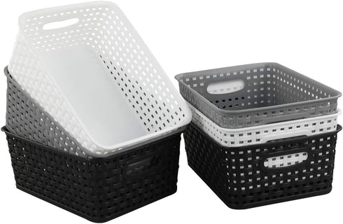 6-Pack 10.4-Inch x 7.6-Inch x 4.05-Inch Plastic Storage Basket - Woven Basket Bin
