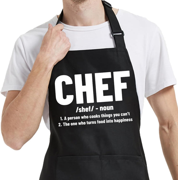 Chef Aprons for Men Women - Kitchen Apron with Pockets for Cooking, Grilling Gifts for Dad, Mom, Birthday, Christmas