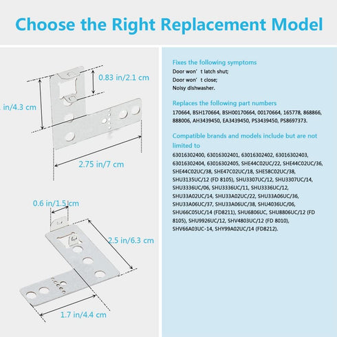 2 Pack Dishwasher Mounting Bracket 170664, Compatible with Bosch & Kenmore Elite, Replaces 00170664, BSH170664, BSH00170664
