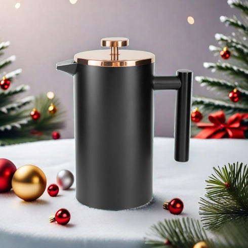 Black French Press 34oz, Double Wall Insulated Coffee Maker with 2 Extra Filters and Spoon