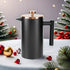 Black French Press 34oz, Double Wall Insulated Coffee Maker with 2 Extra Filters and Spoon