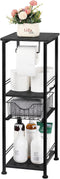 OYEAL Toilet Paper Storage Cabinet, Black Small Bathroom Side Shelf with Drawer for Bathroom, Laundry Room