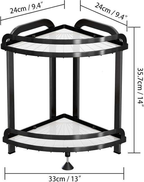 Counter 2-Tier Countertop, 9''L 9''W 13.8''H Black Bathroom Organizer XL Corner Shelf, Bathroom Organizers Large