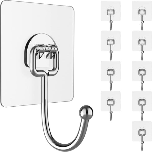 Large Hooks for Hanging, Heavy-Duty 44Ib Max, 10 Packs, Wall Hangers Without Nails, Waterproof and Rustproof