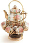 CHANJOON Gold Plated Red Rose Ceramic Tea Set, Vintage Teapot, Beautiful Tea Set