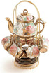 CHANJOON Gold Plated Red Rose Ceramic Tea Set, Vintage Teapot, Beautiful Tea Set