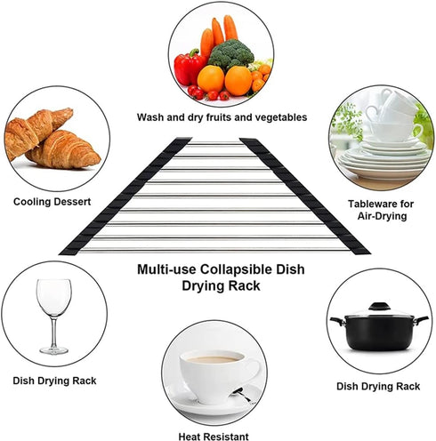 Triangle Dish Drying Rack, Multipurpose Roll-up Drying Rack for Sink Corner, Stainless Steel Dish Drainer Mat (Grey)