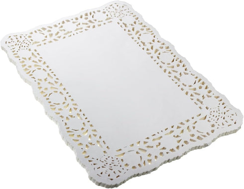 LJY 100 Pieces White Lace Rectangle Paper Doilies, Cake Packaging Pads, 10.5" x 14.5"
