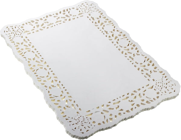 LJY 100 Pieces White Lace Rectangle Paper Doilies, Cake Packaging Pads, 10.5" x 14.5"