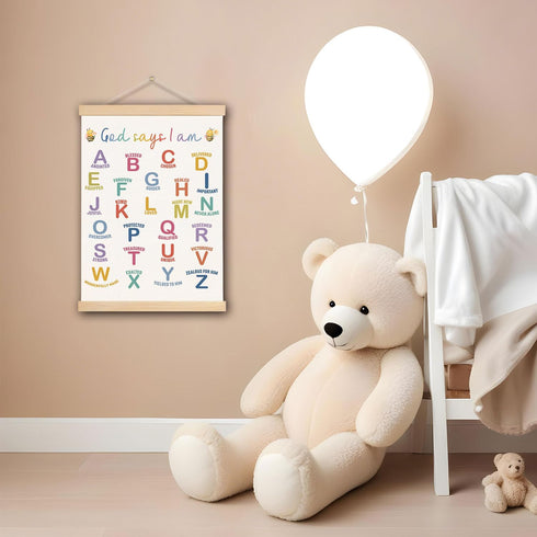 DNEULYR 12x16 Inches God Says I am Alphabet Christian Wall Art Poster for Kids, Bible Verse Affirmations Poster Hanger