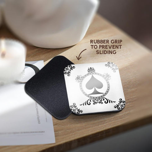 3dRose Ace of Spade Playing Cards, White and Black - Soft Coasters, Set of 8