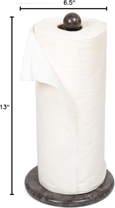 12 Heavy Natural Stone Paper Towel Holder Handcrafted from Solid Indonesian Marble, Non-Tip Weighted Base, One-Hand