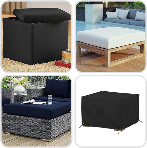 12 Oz (23" 23" 18" Covers & All Square Ottoman Cover, Waterproof UV & Weather Resistant Patio Garden Furniture Stool