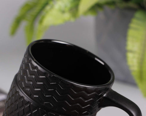 VanEnjoy 3D Black Tyre Shaped Frosted Ceramic Mug, Unique Gifts for Car Fans, 14 oz (400ml)