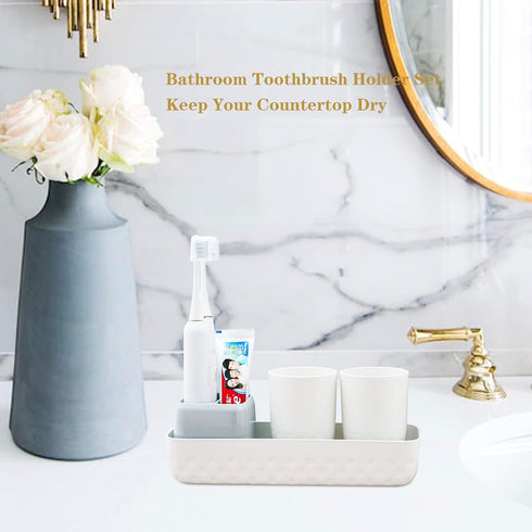 Toothbrush Holders for Bathrooms, Kids Electric Toothbrush Caddy with 2 Cups, White Organizer Stand