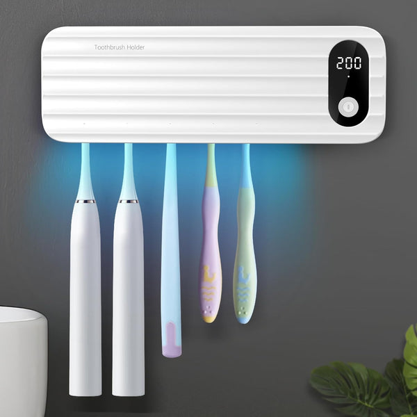 Auntyfey Sanitizeri Toothbrush Cleaner with 5 Slots, Smart Sanitizeri Toothbrush Holder Organizer,