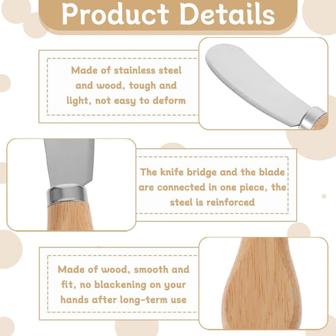IJPDDRXYN Set, Set 3, Cheese Spreader Knives Butter Knife Spreader of Stainless Steel with Wooden Handle for Soft