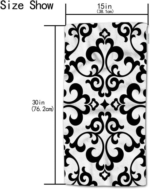 HGOD DESIGNS Black Floral Vintage Flower Paisley Design Bath Hand Towels, 100% Cotton 15inX30in