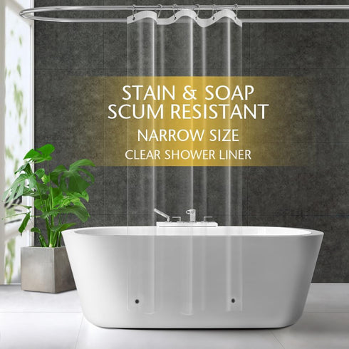 Narrow Size Clear Plastic Shower Curtain Liner, 36x72 Inch Lightweight Transparent Bathroom Curtain