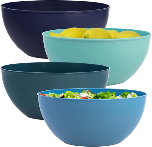 US Acrylic Vista 10-inch Bowls Set of 4, Durable Plastic Salad and Serving Bowls in Coastal Colors, 135 oz Capacity