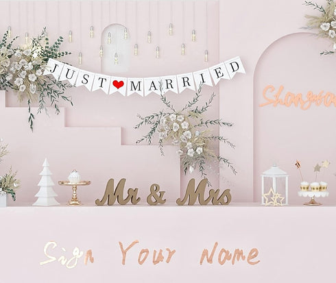 VIOPVERY Mr and Mrs Sign & Just Married Banner, Large Wooden Letters for Wedding Table, Photo Props for Anniversary