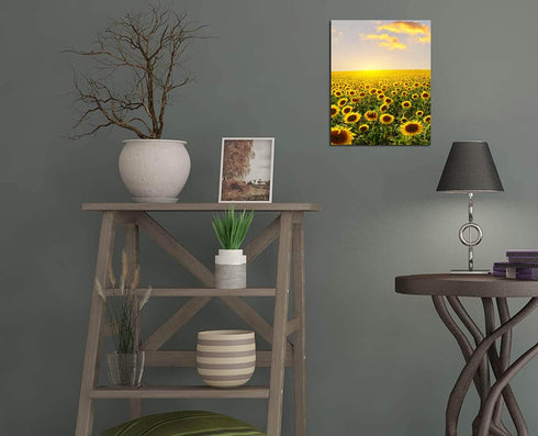 DVQ ART Sunflower with Sunset Wall Art Painting, Beautiful Landscape Print on Canvas for Living Room Decor