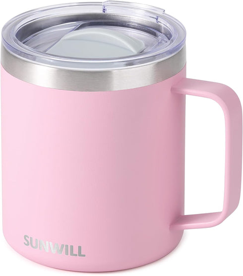SUNWILL Insulated Coffee Mug - 14 oz Stainless Steel Travel Tumbler with Lid, Powder Coated Sakura