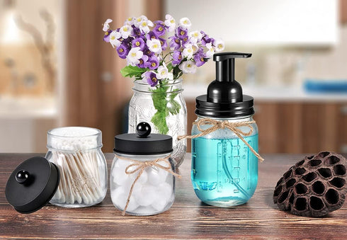 SheeChung Mason Jar Foaming Soap Dispenser, Rustproof Stainless Steel Lid & Pump, Glass for Bathroom Kitchen (2 pk)
