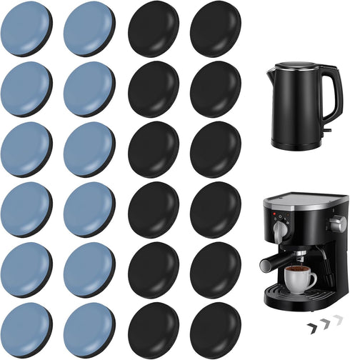 24 Pcs Appliance Sliders for Kitchen Appliances, Self Adhesive Small Appliance Slider for Most Countertops (Gray, Black)